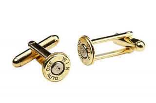   380 Auto Thin Gold Tone Brass Bullet Cufflinks Wedding Cuff Links