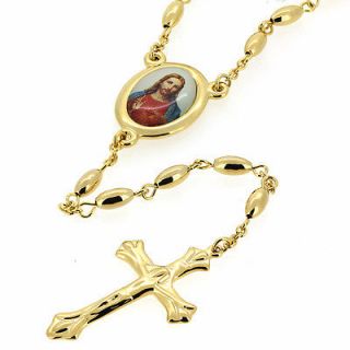 24 inches 18K Real Gold Filled Rosary Pray Bead Jesus Cross Necklace