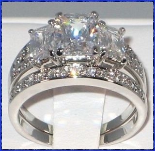   Emerald Cut CZ Anniversary Bridal Engagement Wedding Ring Set   SIZE 9