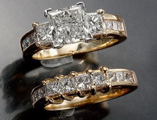 32 carat Princess Cut Diamond Engagement Bridal Ring & Band Set 14k 
