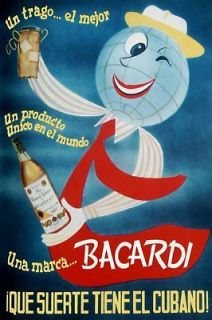 337.Cuba poster.Bacardi Rum.The LUCKY CUBAN.Bar Decor.