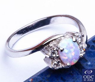 FREE SHIP White Australian Opal & Russian CZ .925 Sterling Silver 