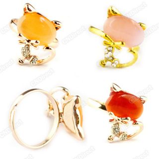 Nice Cute Exquisite Little Cat Rhinestone Ring Rings Girls Favorite