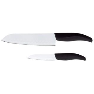  2pc Ceramic Coated Santoku Style Kitchen Knife and Paring Knife Set