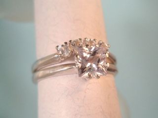 SAPPHIRE   White Princess cut Sterling Engagement & Wedding Ring Set 0 
