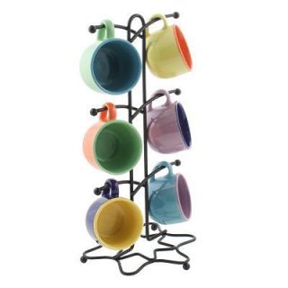 Small Coffee Cup Tree Holds 6 Espresso & Teacup Black Metal Holder 