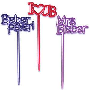  JUSTIN BIEBER CUPCAKE CAKE TOPPERS FOOD PICKS BIRTHDAY PARTY FAVORS