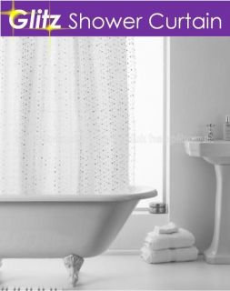 LUXURY SEQUIN LINING Shower Curtain White Fabric Bathroom Waterproof 