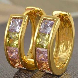 Elegant 9K Gold Filled Coloured CZ Womens Hoop Earrings,E825