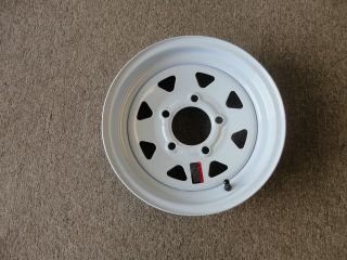 New 12 White Spoke Trailer Wheel 5 Hole for Tire Sizes 4.80 12, 5.30 