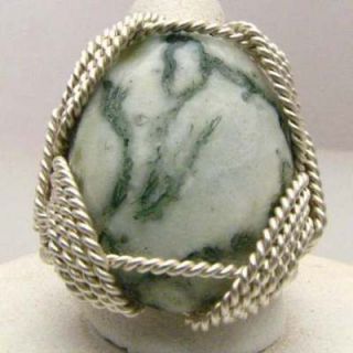 Wire Wrapped Tree Agate Sterling Silver Ring