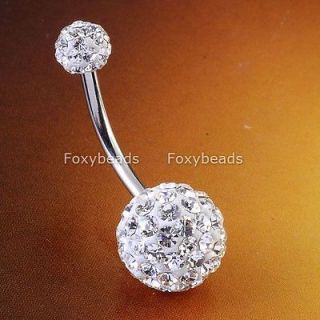   CZ Crystal Double Gemmed Steel Navel Belly Button Ring Body Piercing