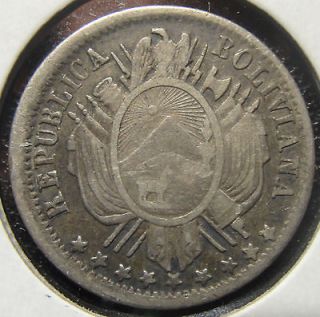 1873 Bolivia 10 Ten Diez Cent Silver