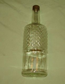 Antique Whiskey Decanter Screw Top Diamond Glass Pattern Vintage 