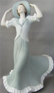   Beautiful Royal Dux Bisque Porcelain Gray White Art Deco Lady with Hat