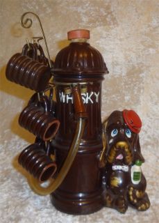 Whiskey Decanter/Dog Fire Hydrant & Hose w/Cups 1950s Antique Barware 