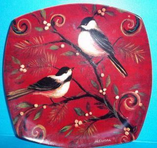KATE MILLER MCROSTIE BIRD PLATE RED SQUARED DECORATIVE ART SIGNED 