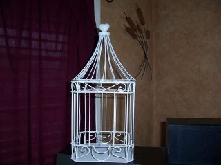 Vtg Decorative Bird Cage White Wire Heart Nice Plant Wedding Shower 