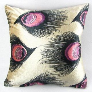   Pink Peacock Feather Flocking Pillow Case Decor Cushion Cover 18 PH23