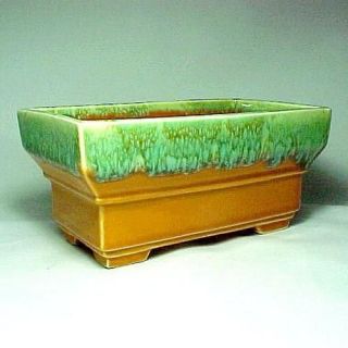   Persimmon Flower Planter Box Vase Green Drip Glaze American Art