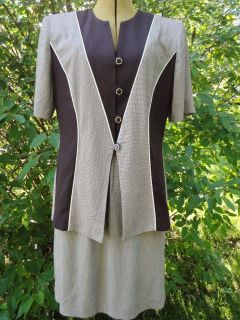   40s ART DECO Style Suit Jacket & Skirt Retro M Brown Houndstooth M