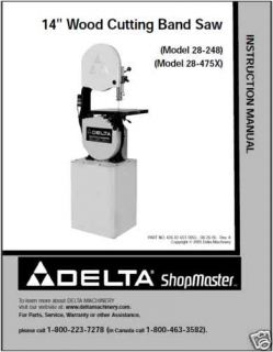 Delta 14 ShopMaster Band Saw Instruction Manual model
