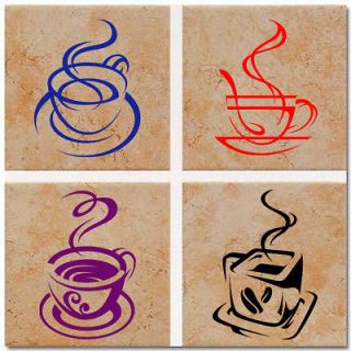 COFFEE CUP TILE TRANSFERS 4 different designs WATERPROOF STICKERS 