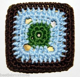 Prada Brown Blue & Green Crocheted Square Pin. Brooch, or Spilla NWT 