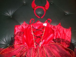 Girls Little Devil Halloween Costume Red Light Up Child Dress Horns 