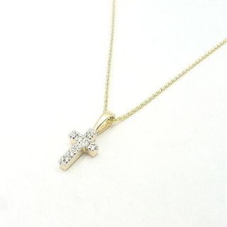 14K YELLOW GOLD TINY DIAMOND CROSS PENDANT NECKLACE with 16 Chain