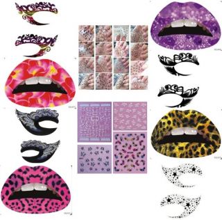 12 Sheets) 4 3D nail Art stickers+4 lip stickers+4 Eyeliner Eyeshadow 