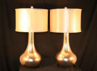   Hollywood Regency Style Bulbous Form Gold Silver Leaf Designer Lamps