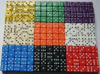 100 12mm Opaque Six Sided Spot Dice Games RPG D6 10 Colours NEW