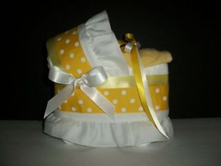   YELLOW WHITE NEUTRAL DIAPER BASSINET CARRIAGE BABY SHOWER CENTERPIECE