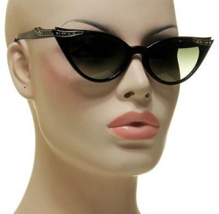   Crystals Womens Cat Eye Designer Fashion Black Frame Sunglasses