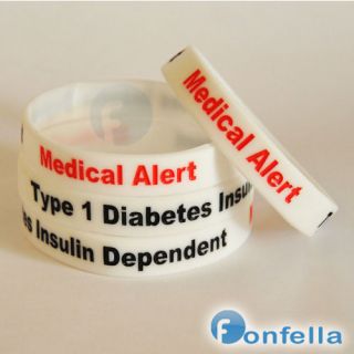 Medical Alert   Type 1 Diabetes Insulin Dependent   Silicone Bracelet 