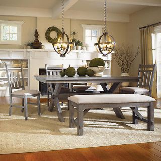   Grey Oak Dining Room Kitchen Table 4 Chairs & Bench Set Furniture