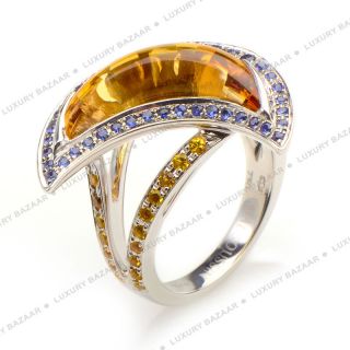 Mauboussin 18K White Gold Yellow Citrine and Sapphire Ring