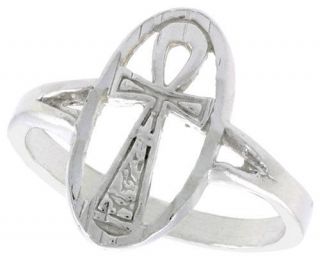 Sterling Silver Diamond Cut Ankh Cross Ring ffr475