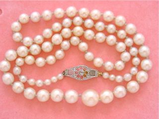   DECO DIAMOND CLASP 3 9mm SALTWATER PEARL STRAND 21” NECKLACE 1930