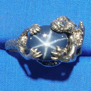 Dragon Ring, Natural Blue Star Sapphire, Hand Crafted Sterling Silver