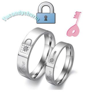   Lock & Key to my Heart LOVE Engraved Couple Rings Stainless Steel