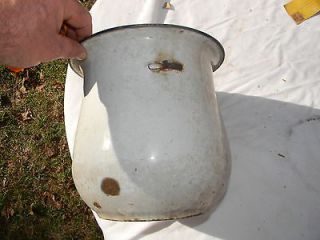 Vintage old porcelain enameled metal chamber pot ENAMELWARE PRIMITIVE