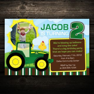   Tractor Farm 1st 2nd 3rd Kids Birthday Photo Invitations   Set of 10