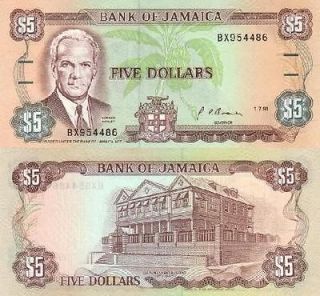 JAMAICA 5 DOLLARS 1/8/1992 P 70d UNC