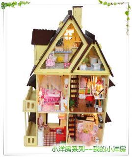 WOODEN DOLLHOUSE MINIATURE DIY WITH LIGHT My small house