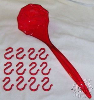 NEW RED Plastic Punch Bowl Ladle & 12 Punch Cup Hooks