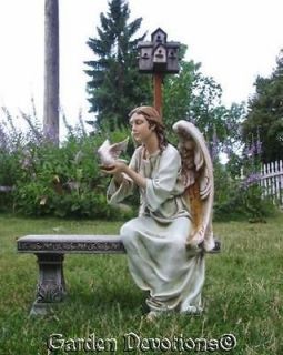 Stunning ANGEL & DOVE on BENCH MEMORIAL Garden Statue
