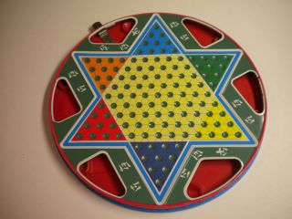   Ohio Art Tin Round Chinese Checkers & Checkers Board w/ Slide Drawer