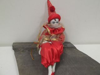 Large Vintage Porcelain Ceramic Clown Jester Collectible Doll